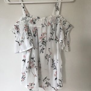 Off the shoulder white floral blouse